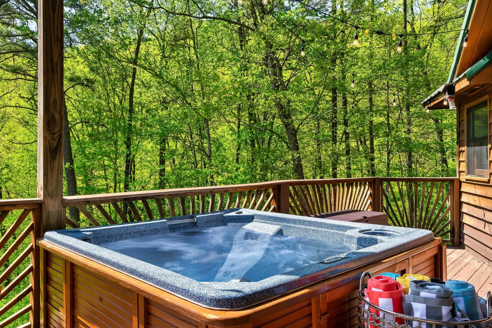 Private hot tub on the wooded deck