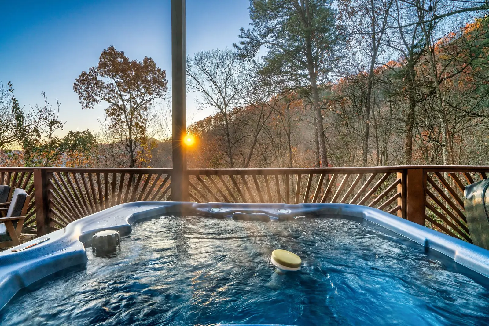 Private hot tub at sunset